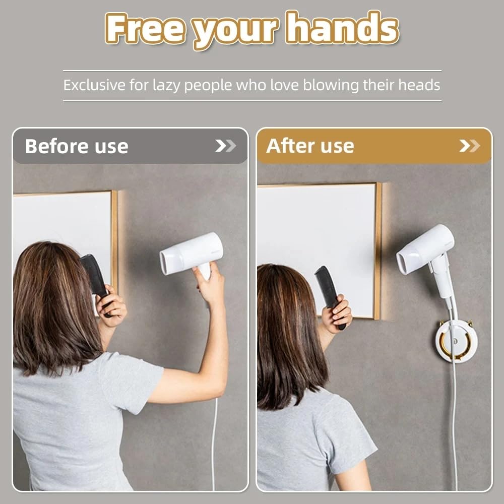 Hands-Free Adjustable Wall-Mount Blow Dryer Holder