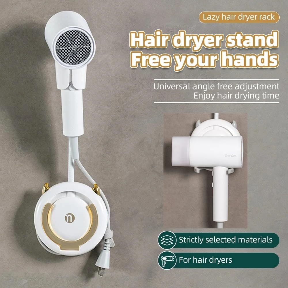 Hands-Free Adjustable Wall-Mount Blow Dryer Holder
